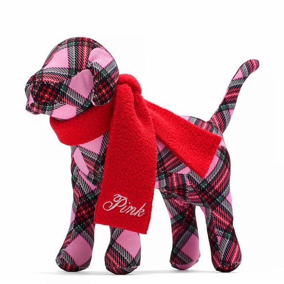PINK Victoria's Secret Other - PINK Victoria's Secret Plaid Stuffed Dog with Red Scarf